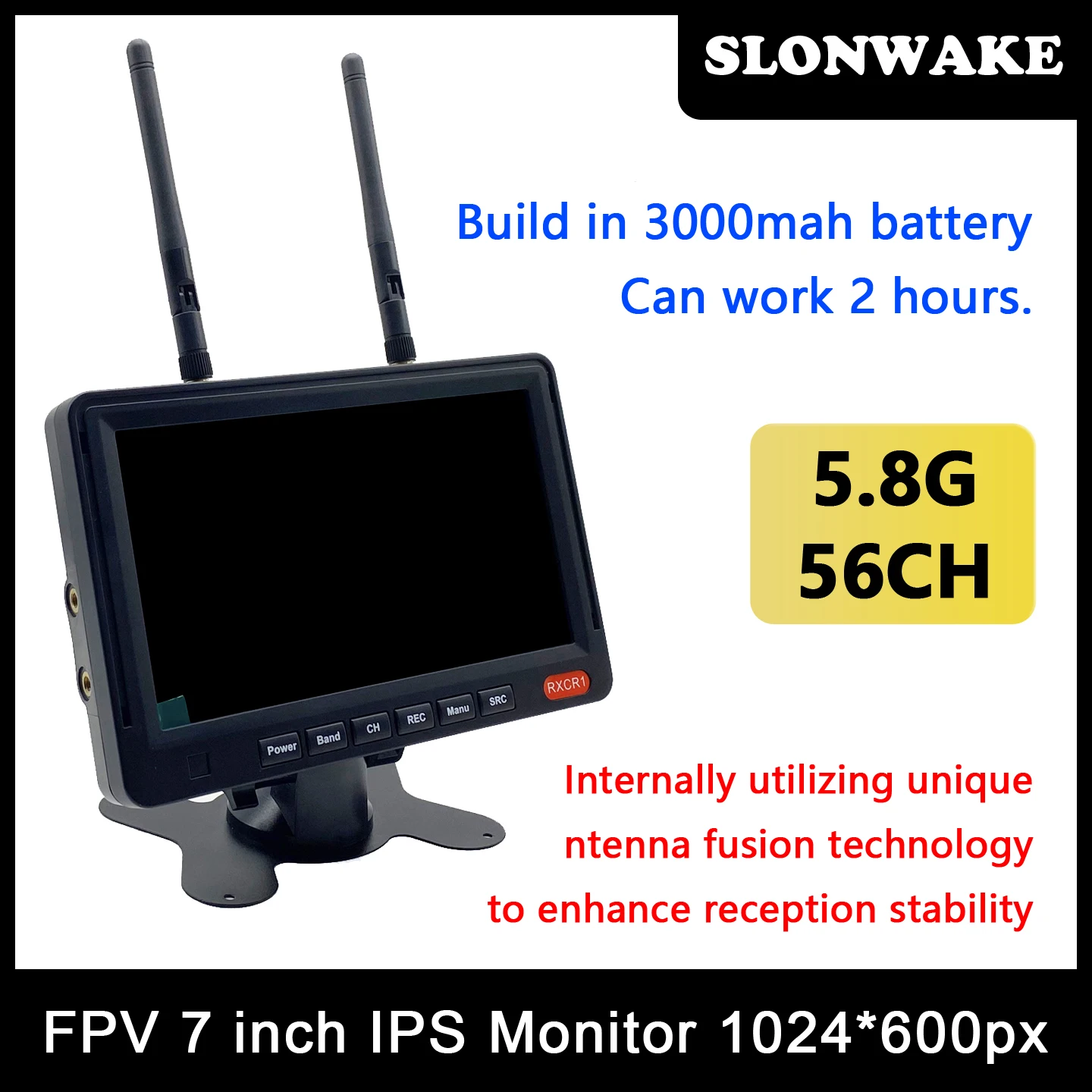 5.8g 56ch 7 polegadas hd ips 1024*600 monitor com 5.8g 48ch 1000mw ajustável aio vtx transmissor câmera cmos 1500tvl para peças rc