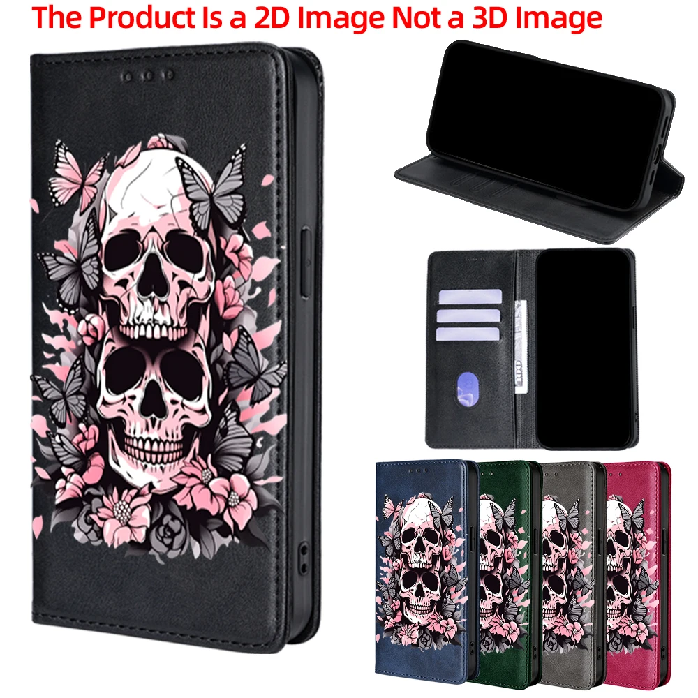 Totenkopf-Muster Leder-Handyhülle für Samsung Galaxy A57 A37 A27 A17 A07 A56 A36 A26 A16 A06 Galaxy S26 Ultra S26 Plus Flip Cover