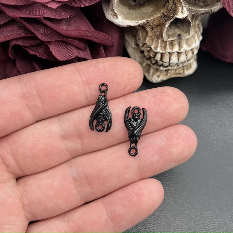 15pcs 20*9mm Mini Black Bat Charms Gothic Punk Pendant DIY Making Earrings Bracelet Necklace Creative Fun Pendant Accessories