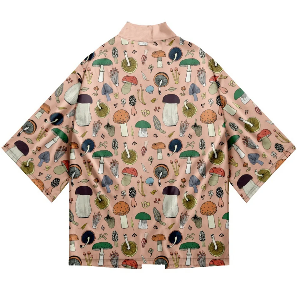 Kimono Cardigan Women Men Japanese Obi Male Yukata Boys Haori Anime Mushroom Print Coat Traditional Japanese Clothing