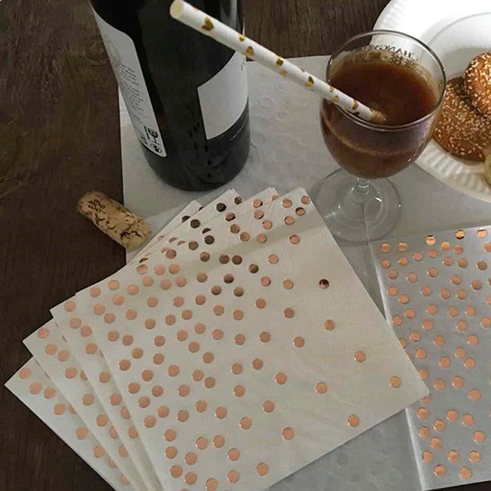 25Pcs Disposable Napkins Table Paper Towels Elegant White Foil Gold Dot Printed Tissue Birthday Party Decor Wedding Napkin