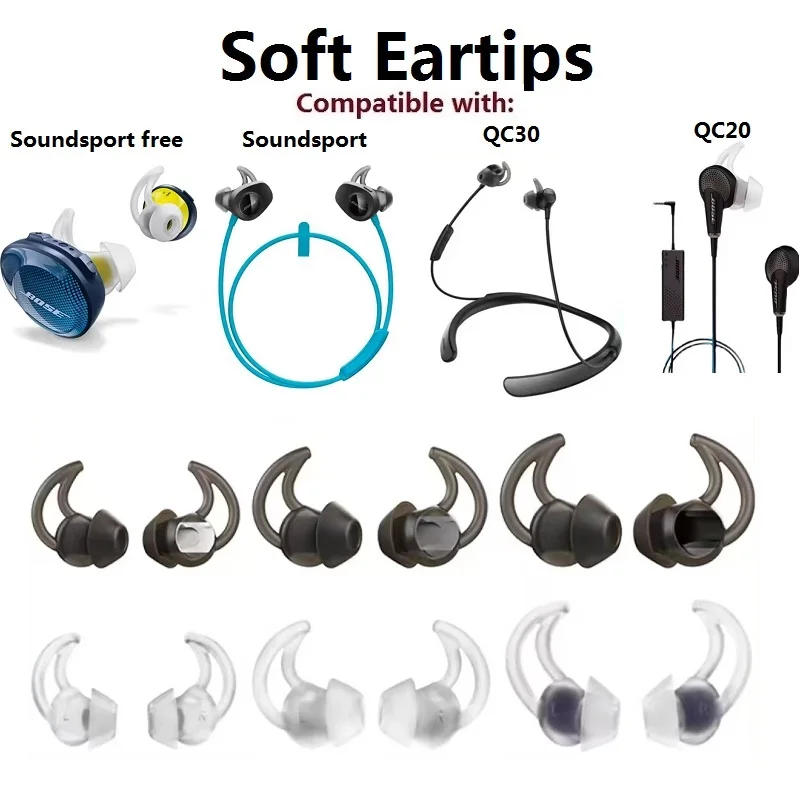 Silicone Ear tips For Bose QuietComfort QC30 QC20,SoundSport,soundsport free In-ear Earphones Ear buds soft high quality eartips