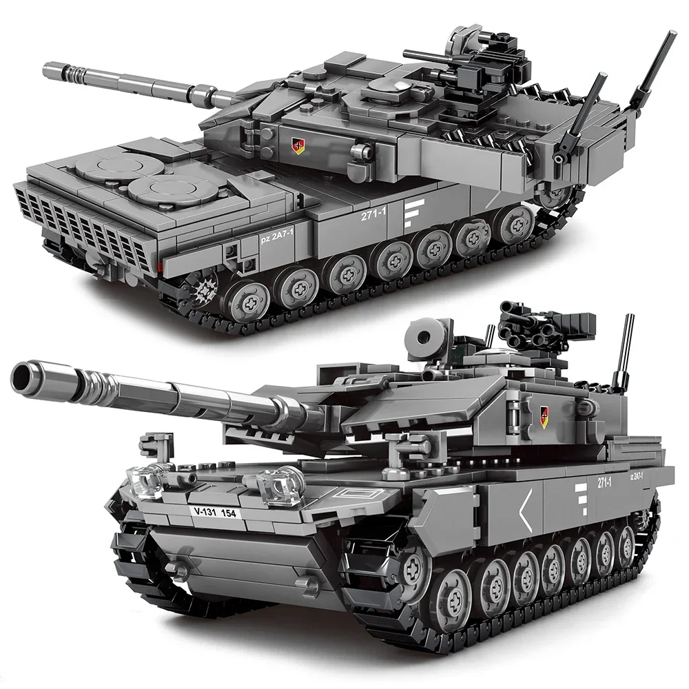 Décennie s de construction Challenger Leopard 2A7 + pour enfants, jouets en briques, char d\'assaut WW2, bataille principale militaire, soldat,