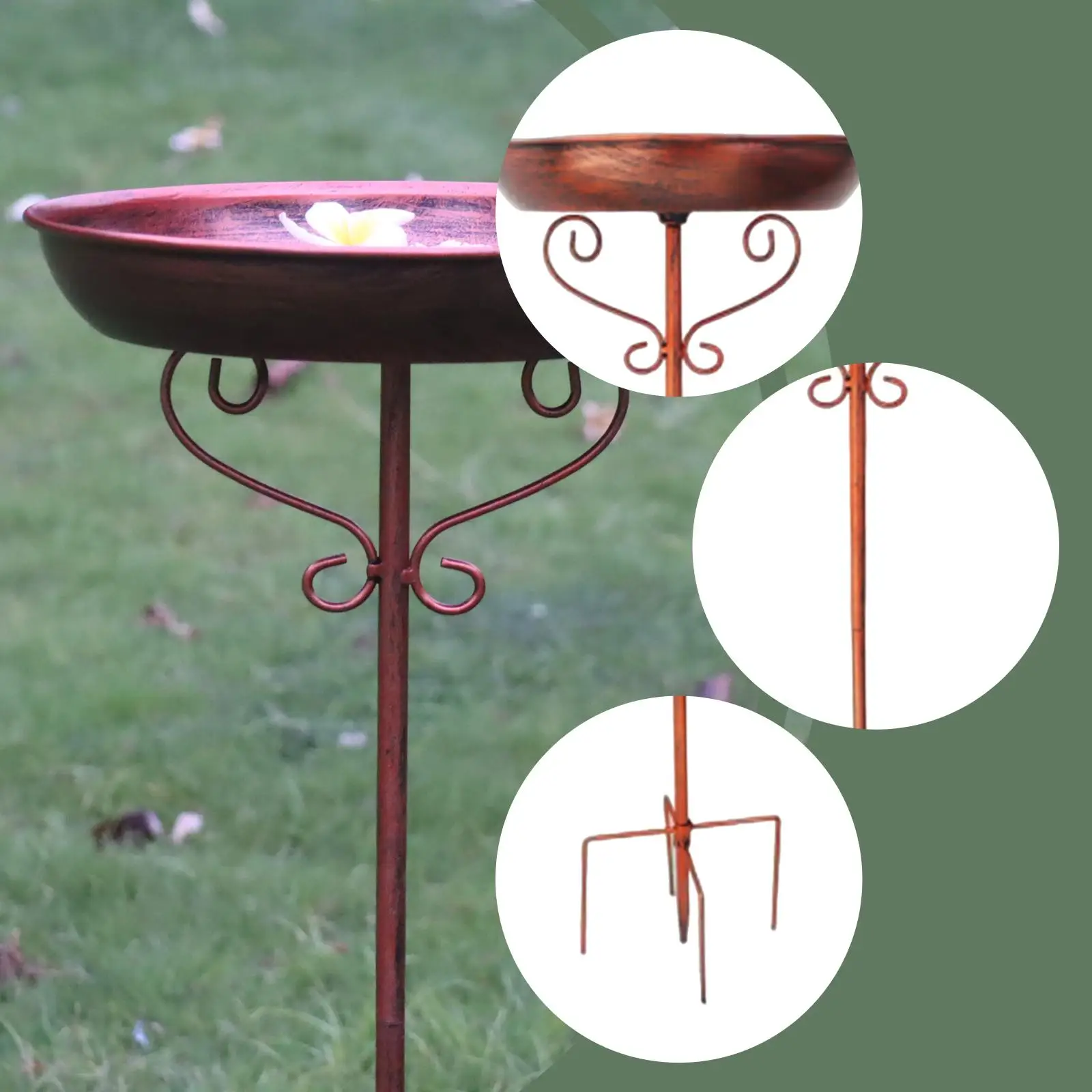 Bird Bath Outdoor Garden Full Size Iron Bowl Stake Garden Decoration for Fence Lawn Backyard Housewarming Gift