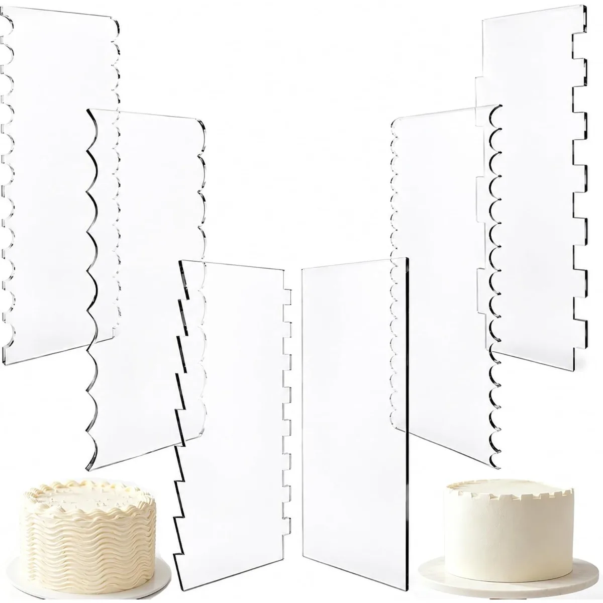 Professional Acrylic Cake Scrapers 6 Pack Reusable Transparent Spatula Set DIY Buttercream Decorating Combs for Pastry Cutter