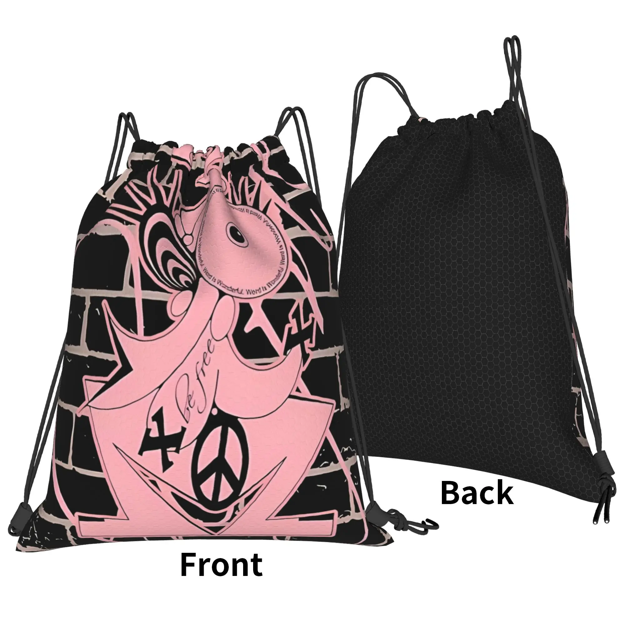 Y2K Be Free Graffiti Portable Hiking Riding Gym Drawstring cool gift Storage Backpacks