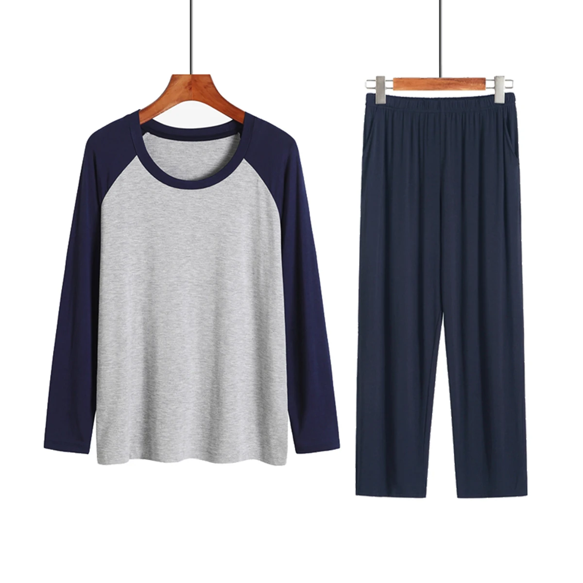 Men's Spring and Summer Modal Pajamas Homewear Suit Loose Fat Plus Large Thin Section of the Autumn Shirt Bottoming Shirt Suit