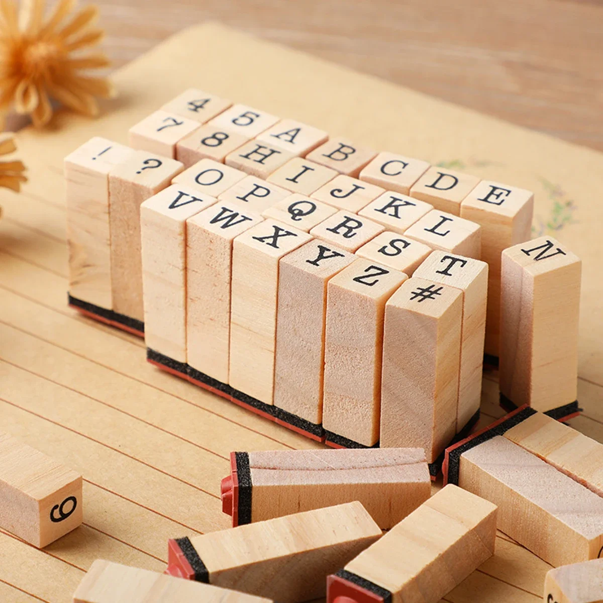 40Pcs Stempel Alfabet Vintage Kayu Karet Set Stempel Standar untuk Kerajinan Pembuatan Kartu Perencana Scrapbooking Jurnal