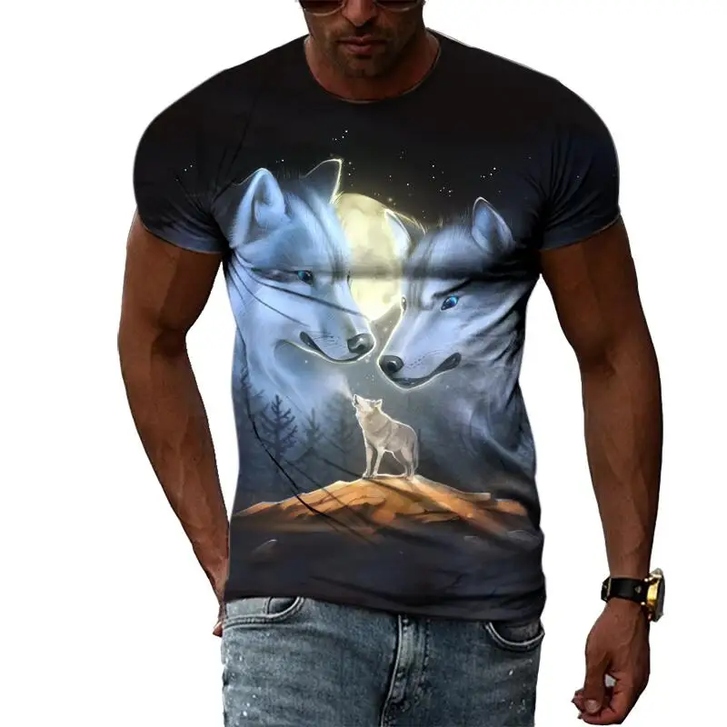 New Tide Summer Fashion  Coyote Picture T-shirts Casual Print Tees Hip Hop Personality Round Neck Short Sleev Tops