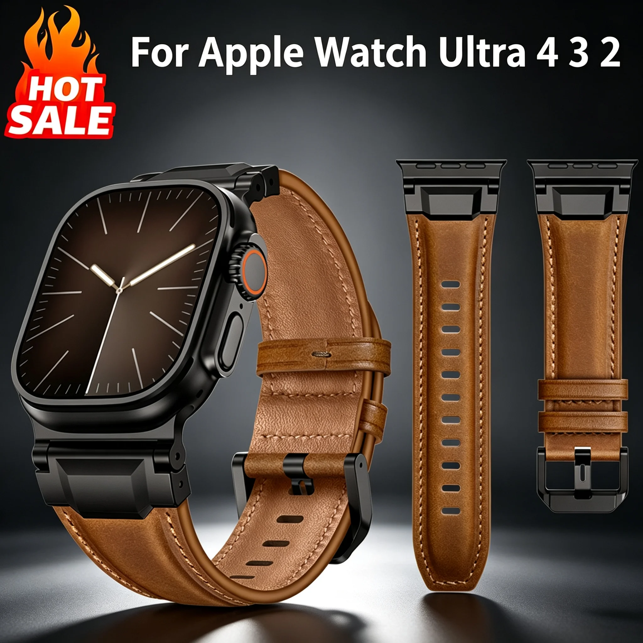 Genuine Leather Strap For Apple Watch Ultra 4 3 2 Bands 49mm Bracelet Correa iWatch Ultra 4 3 2 49 mm Series Band Accessories