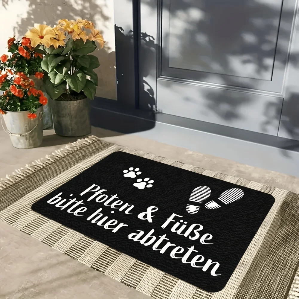 Cat paw and shoe print patterns Flannel-printed floor mats has non-slip function is suitable entrances bathroom welcome carpets