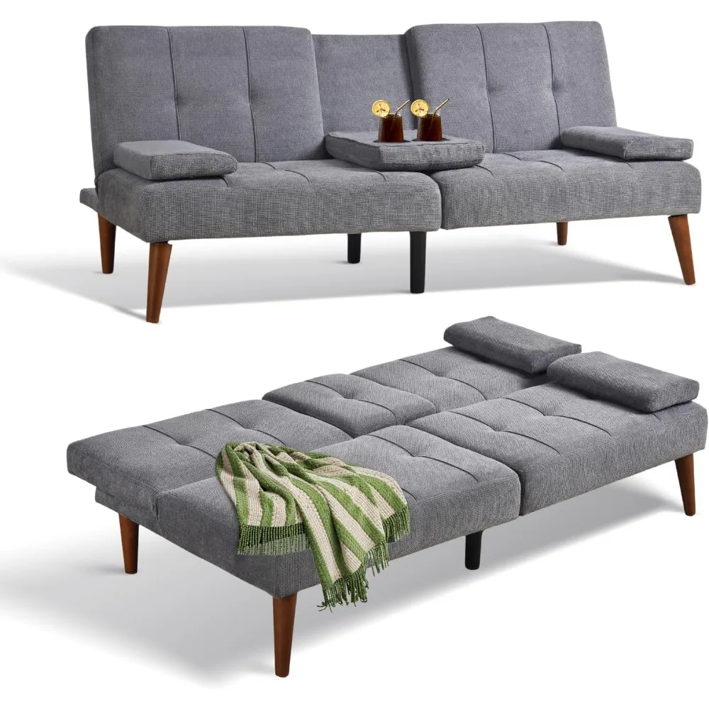 أريكة كولامي فوتون، أريكة صغيرة من القماش، صالة صغيرة قابلة للتحويل مع حاملين أكواب، مسند ذراع ناعم قابل للإزالة، ظهر قابل للتعديل