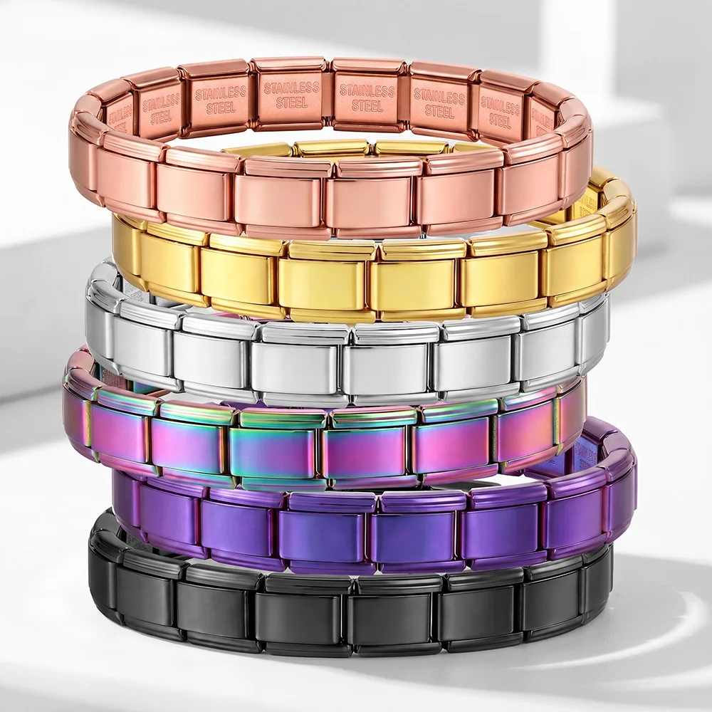 GEMOSA Basic Colour 9mm Stainless Steel Italian Charm Link Bracelets for Women Men Trendy Accessory Jewelry Bulk Wholesale