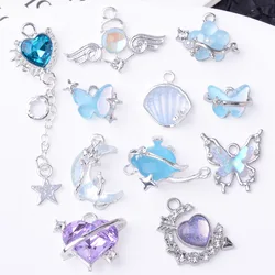 50 Silver color  Alloy material Resin Moon/Star/Flower Charm Barque pendant for DIY handmade Necklace Jewelry Making  wholesale