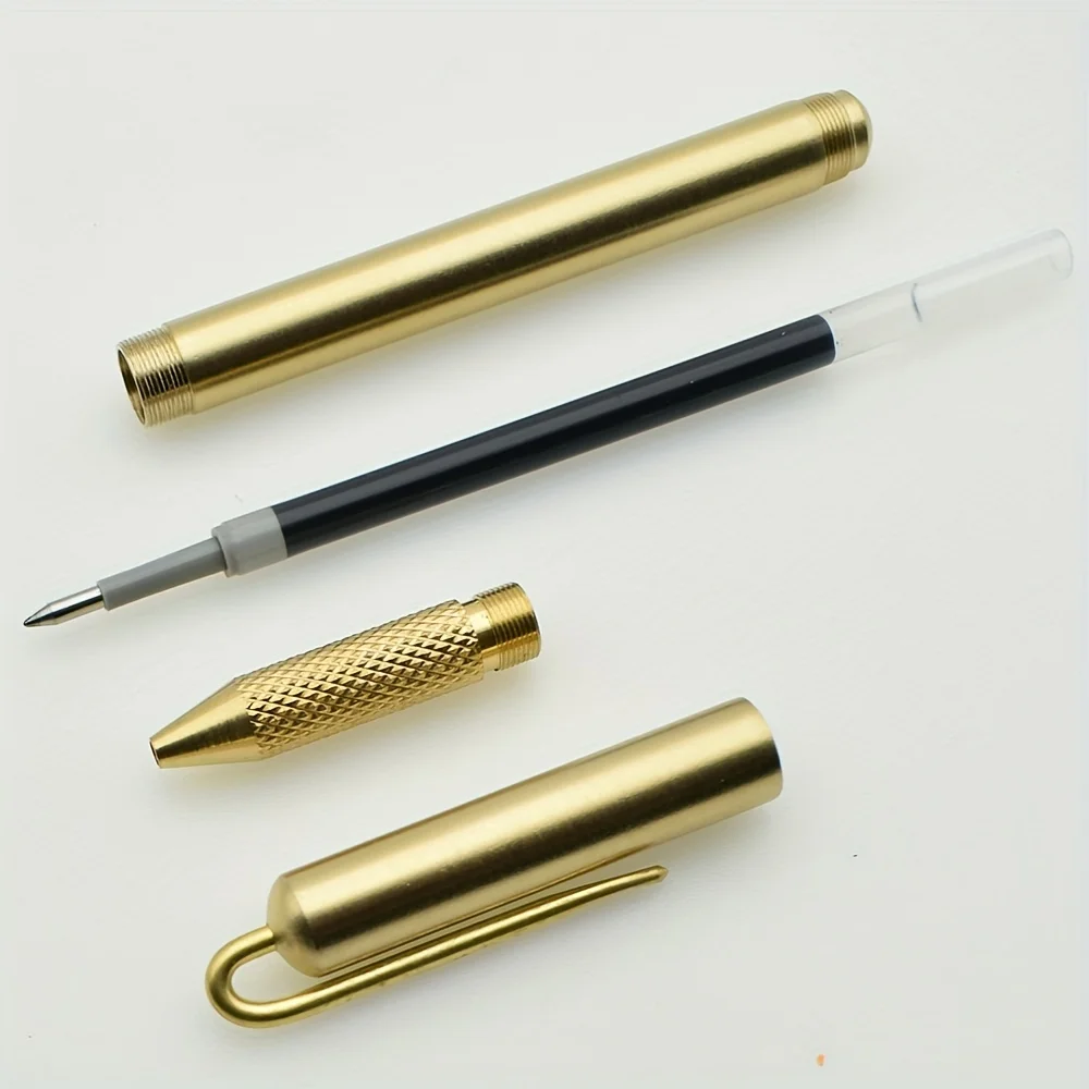 Golden Brass Gel Ben With Clip 0.7mm Point Black Ink Refill Gelpen Smooth Matte Signature Supplies