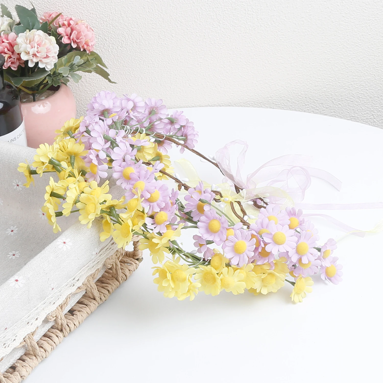 Women Beach Headband Floral Hair Lady Girls Bride Colorful Flower Headband Floral Head Wreath Garlands Beach Hair Accessories