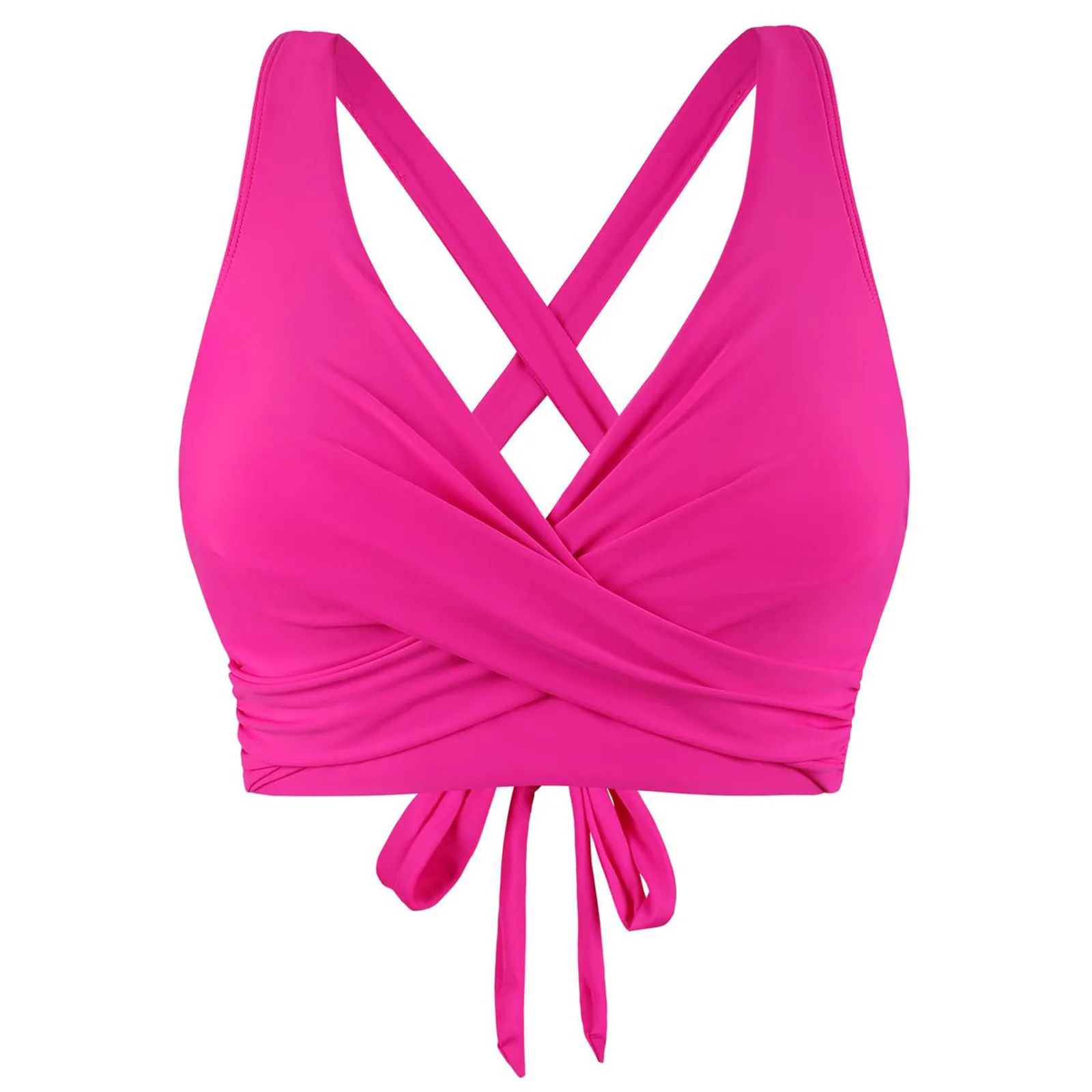 Tops de Bikini para mujer, traje de baño con Espalda descubierta, Color sólido, cruzado, fruncido, profundo en V, ahuecado, con cordones, Tops cortos, chaleco de playa