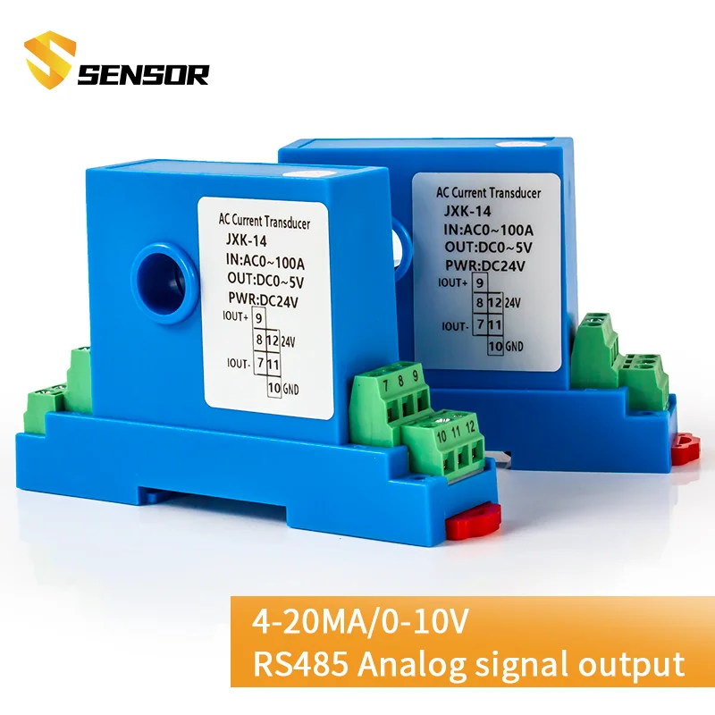 AC/DC Current Transmitter 0-150A to 4-20mA 0-10V 1-5V 8/12mm Hole with DC24V Open Loop Hall Effect AC/DC Current Transmitter