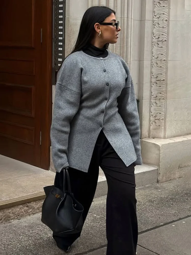 Tossy Women Knit Cardigan Button Front Long Sleeve Round Neck Peplum Hem Slim Fit Autumn Winter Casual Elegant Sweater Jacket