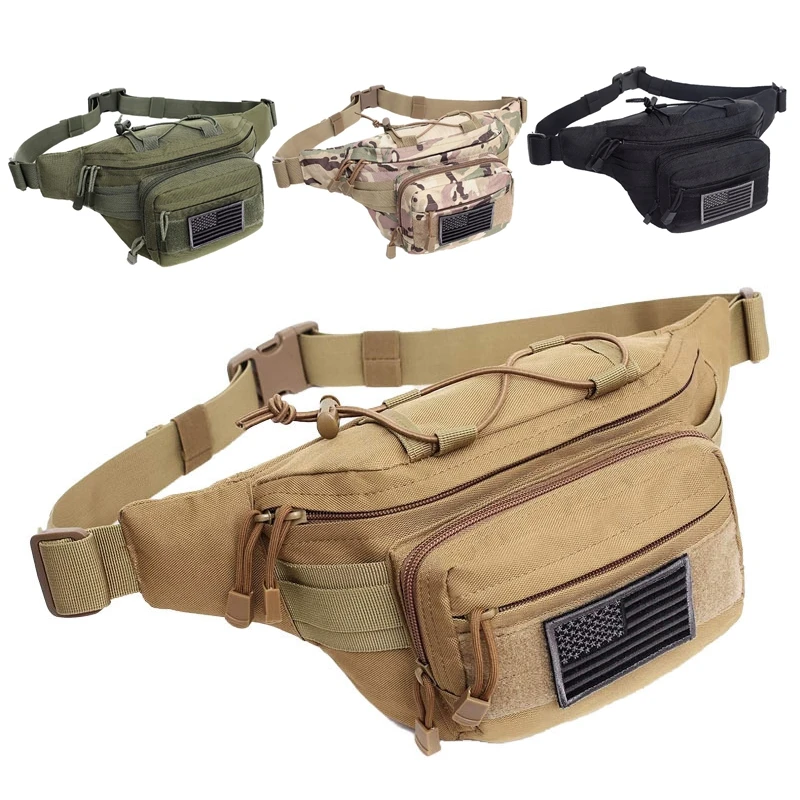 Tactical Fanny Pack Waist Bag Hip Belt Bumbag Utility Bags for Outdoor Hiking Climbing Fishing with U.S Patch