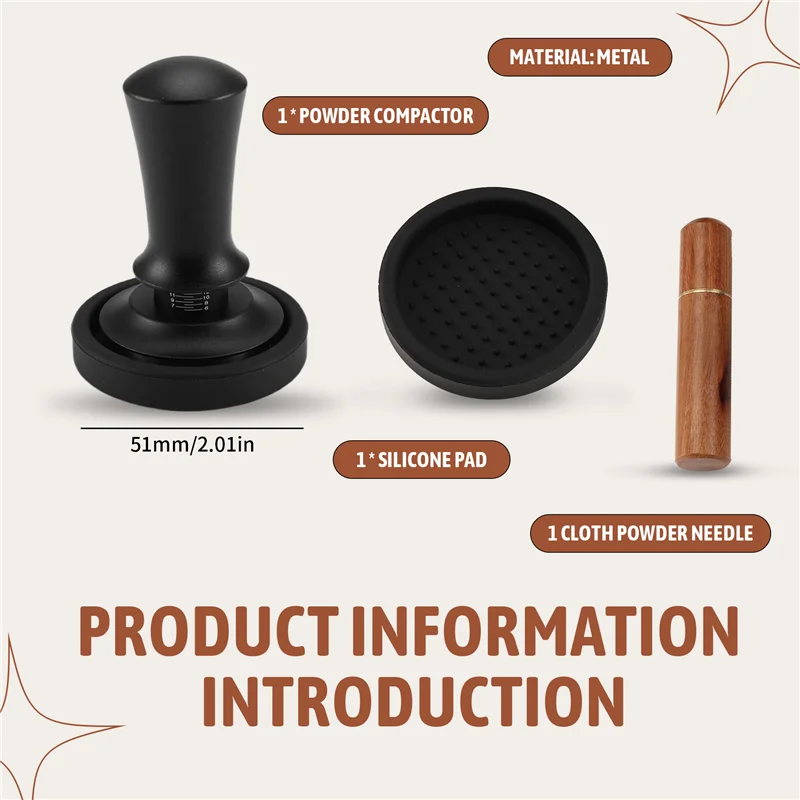 Prensa de café expreso YCOC de 51Mm con herramienta WDT calibrada con resorte, con alfombrilla de silicona, para máquina de café expreso fácil de usar