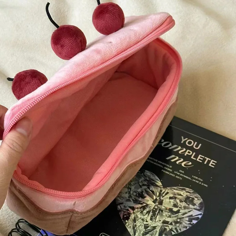 Cute Plush Cherry Cake Pen Bags Exquisite Storage Large Capacity Student Advanced Stationery Bag Korean Stationery Pencil Pouch