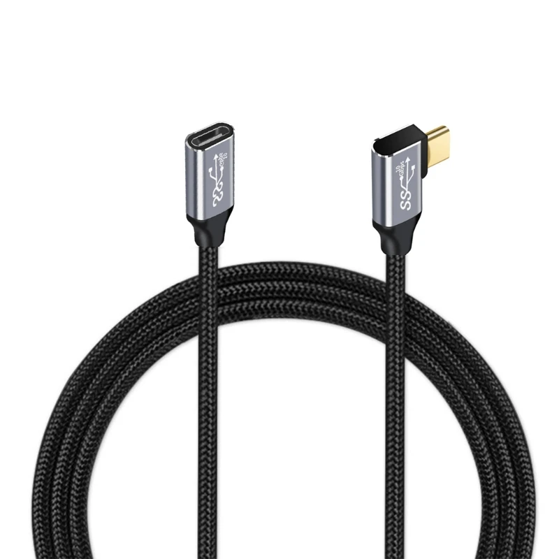 1pc USB C Extension Cable, 90 Degree Gen 2 100W 3.1 Male to 4K Female Video Cable,Type-C Extender Data Cable