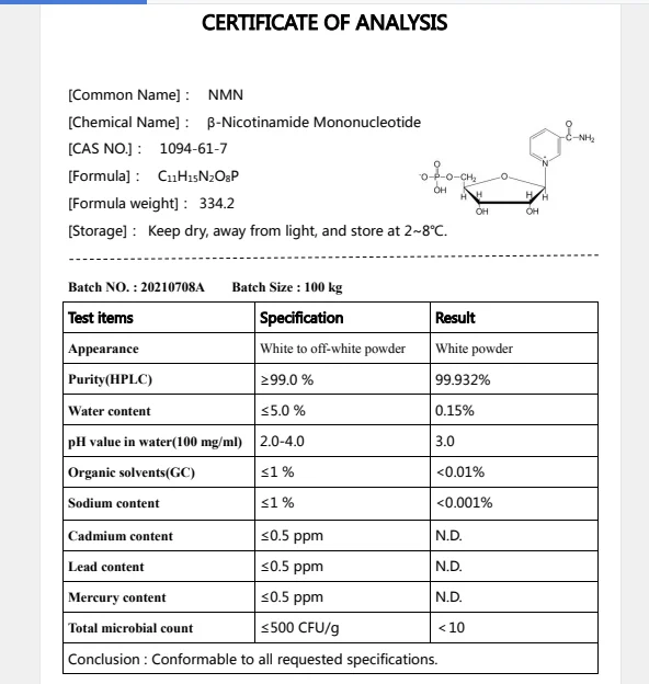 99% Beta N M N Nicotinamide Mononucleotide,NAD+,NAMN Cas 1094-61-7,Factory Direct Supply