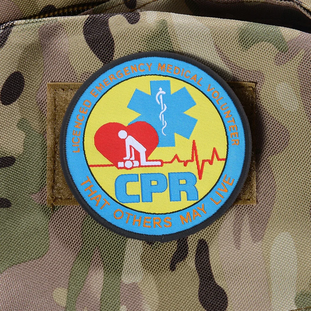 Round CPR Embroidered Patch Licensed Emergency Medical Volunteer Badge Hook Loop Tactical Clothing Accessories Backpack Decor