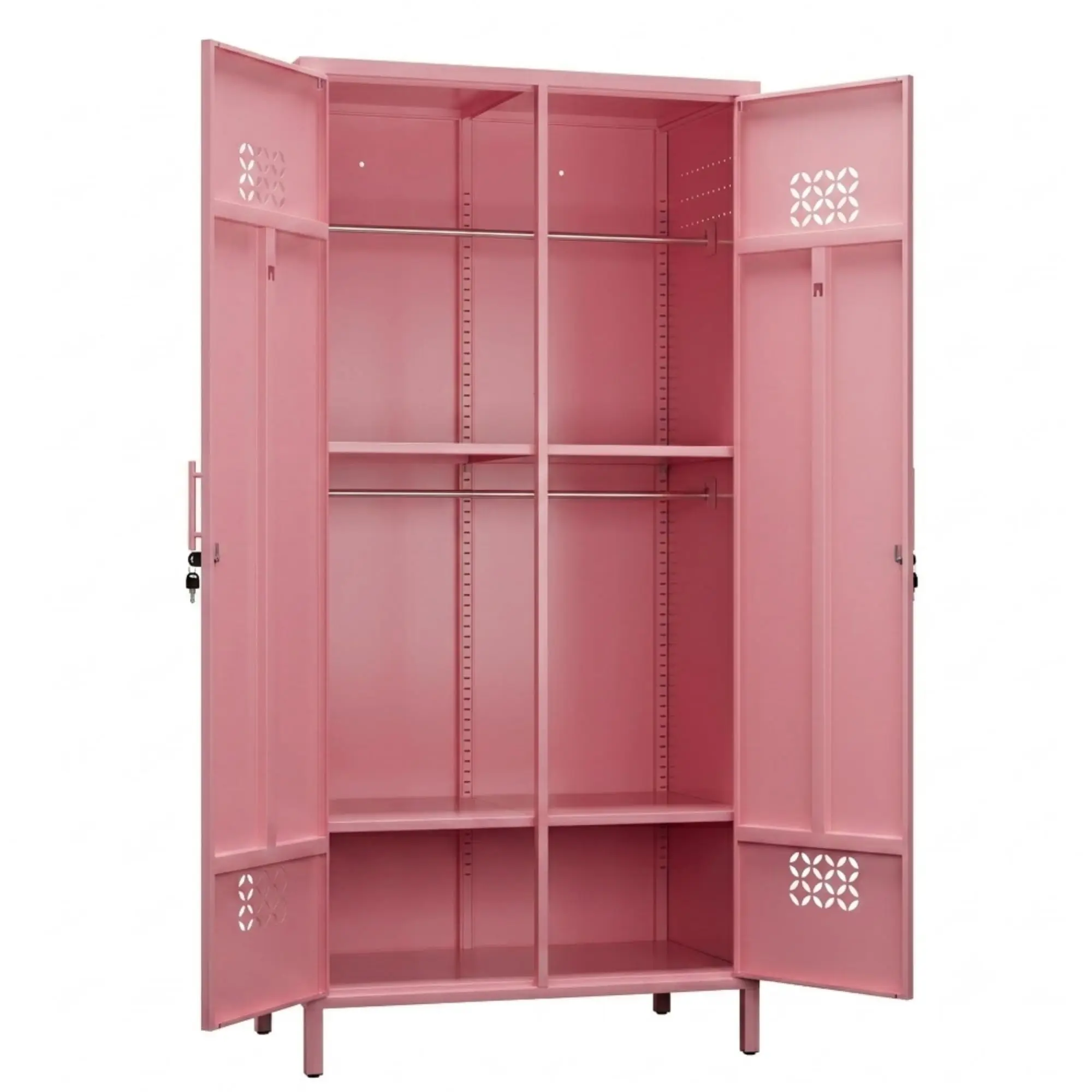 Pink Locker Cabinet, Locking Metal Wardrobe, 2 Doors, 20-Inch Deep