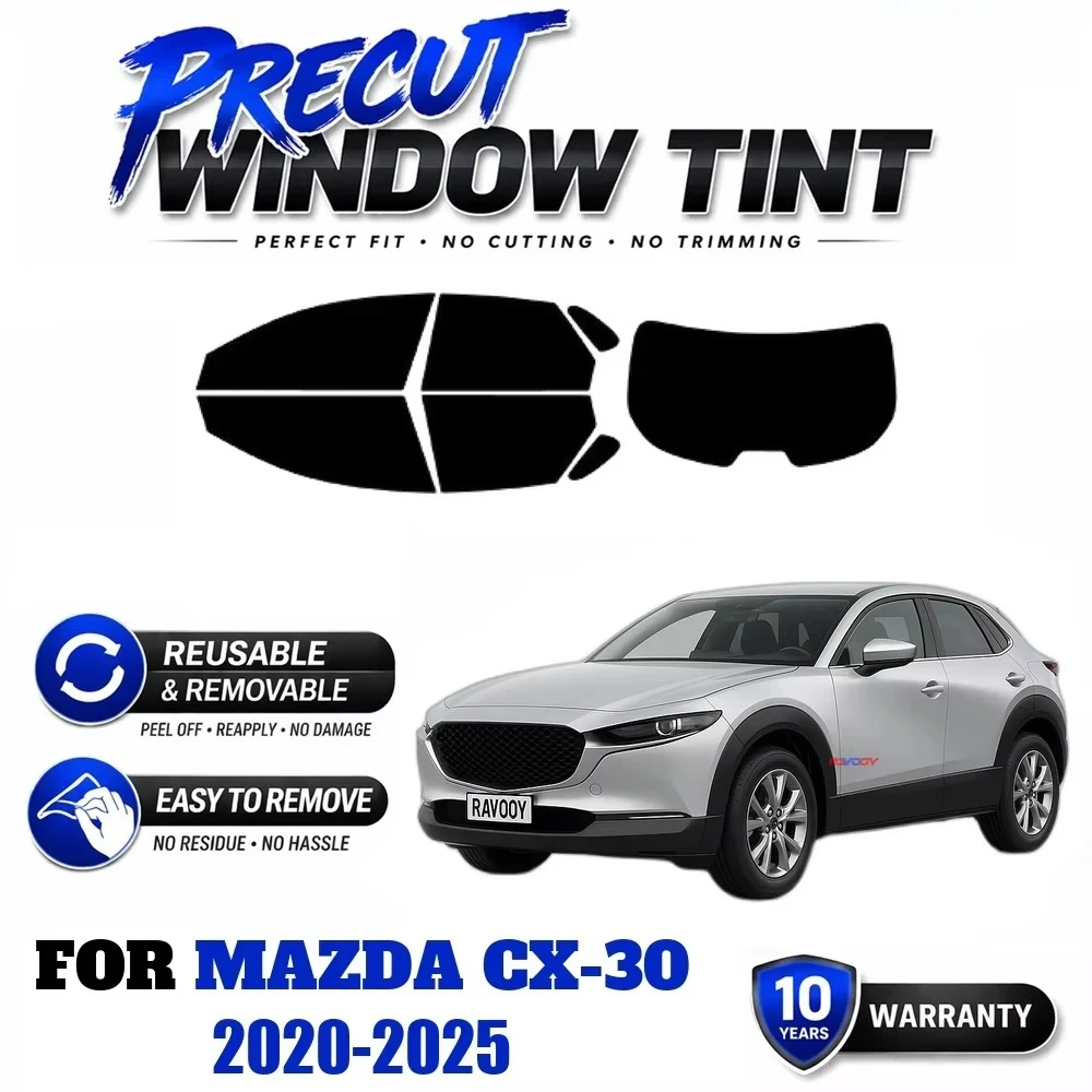 Precut Window Tint, Reusable Removable EPU Window Film, Custom Fit For Mazda CX-30 2020-2025, Reliable UV & Heat Protection