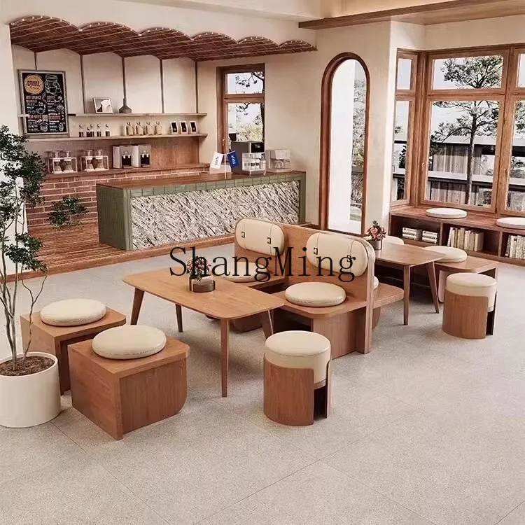 SM card seat sofa milk tea shop table and chair combination coffee shop dining table commercial tea house wall solid wood seat