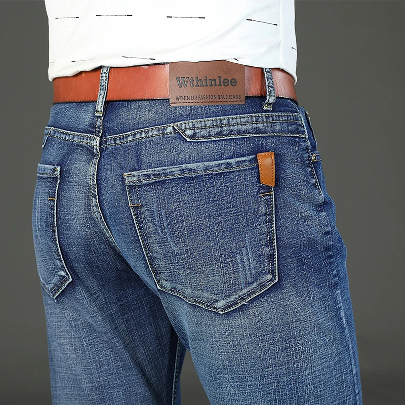 Wthinlee 8 モデル春秋ビジネスジーンズ男性カジュアルストレートストレッチファッションクラシックワークデニムパンツブランド服