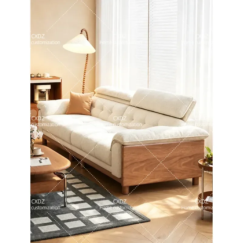 Solid Wood Sofa with Kapok Cushion 2026 New Fabric Medium Size Ancient Style Simple Living Room Small Apartment Removable