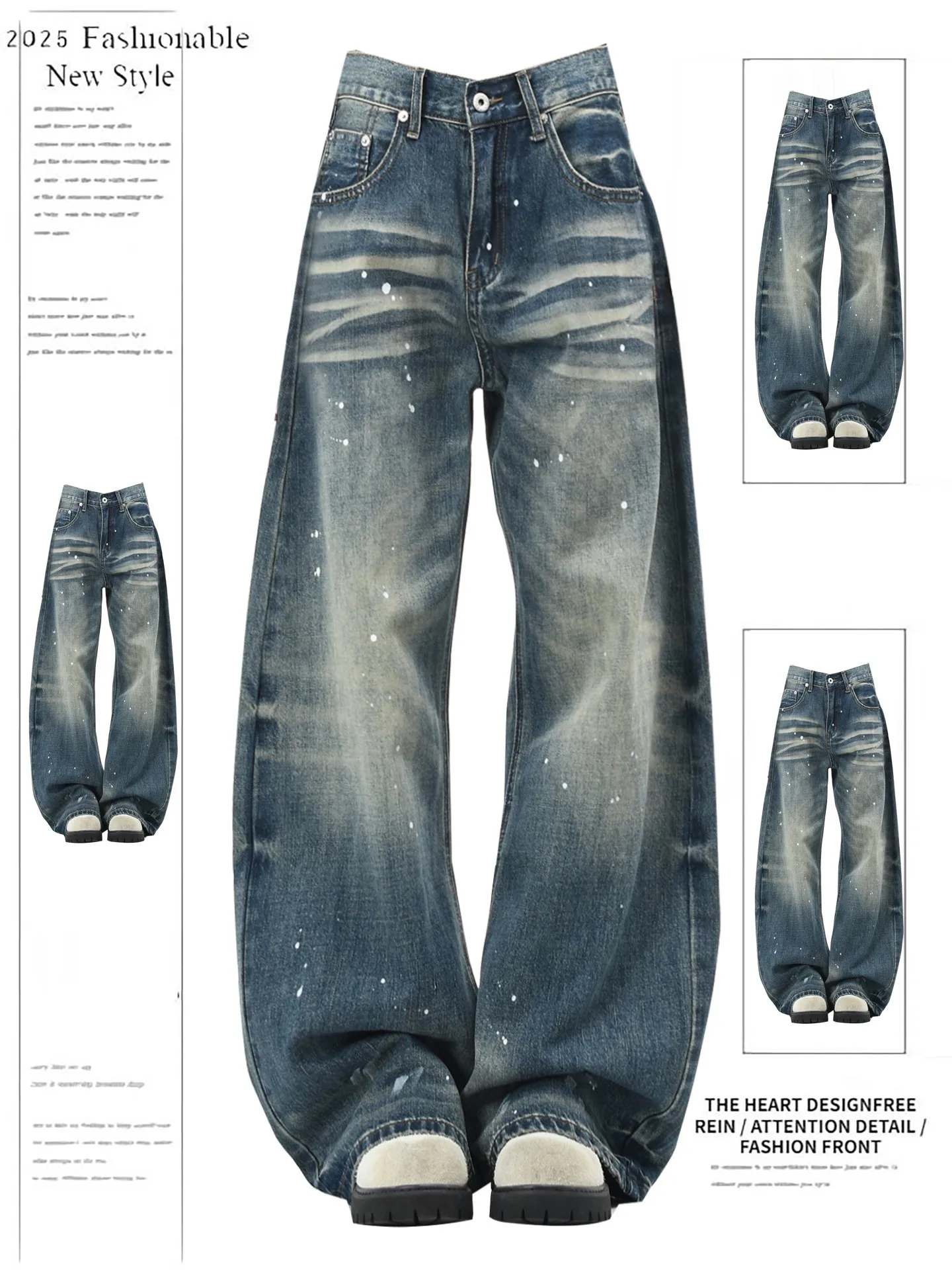 Amerikanische Sle Retro Taille Färben Jeans frauen Herbst Winter Lose Dünne Breite Bein Hosen Hohe Taille Denim Skinnies
