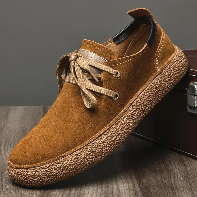 

Quality Suede Shoes Man Retro Brown Lace-up Men's Leather Casual Shoes Comfy Non-slip Flat Sneakers For Man zapatos para hombre
