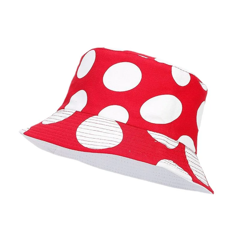 New Creative Childlike Red and White Mushroom Pattern Reversible Fisherman Hat Men and Women Amazon Hot Sale Casual Sun Hat