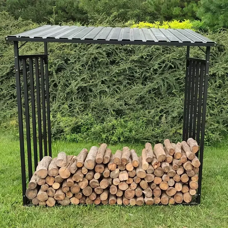 Outdoor Patio Firewood Log Holder High Load Bearing Steel Log Storage Rack Weather Proof Wood Stand Firewood Rack