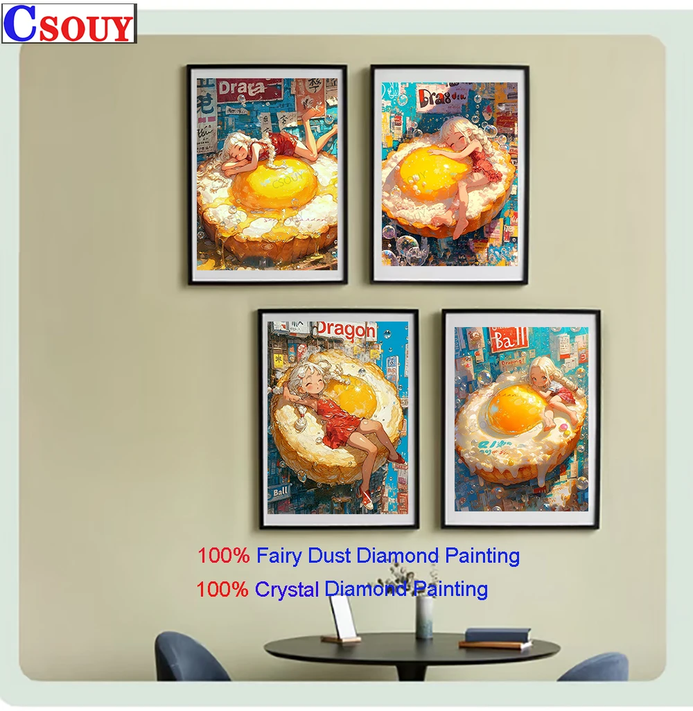 

100% сказочная пыль, сделай сам, алмазная живопись, вышивка крестиком, яйцо, пицца, мультяшная вышивка для девочек, квадратная мозаика, домашний декор, рукоделие, кристалл