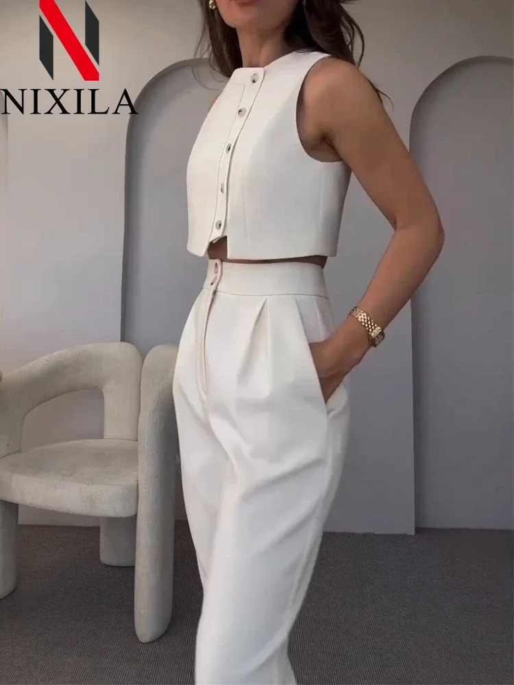 New in Spring Summer Elegant Women's Sets Korean Fashion Sleeveless Vest Sets for Women 2 Pieces Retro Office Clothing Pant Sets