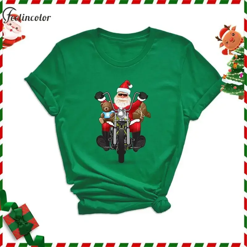 Santa Claus Women 3D Printed T-Shirts Christmas Graphic Tee Casual Fashion Green Tops Xmas Female Streetwear Couple Gifts