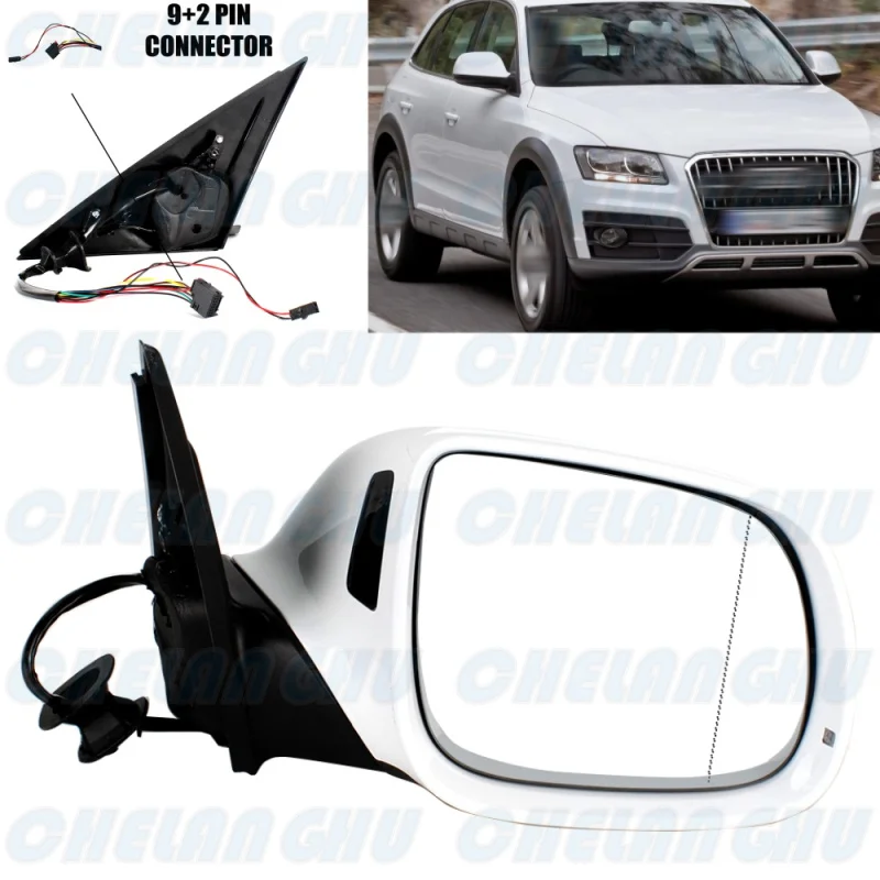 

For Audi Q5 2009 2010 2011 2012 2013 2014 2015 Right 9+2 Pins White Painted Power Adjust Auto Fold Puddle Lamp Mirror Assembly