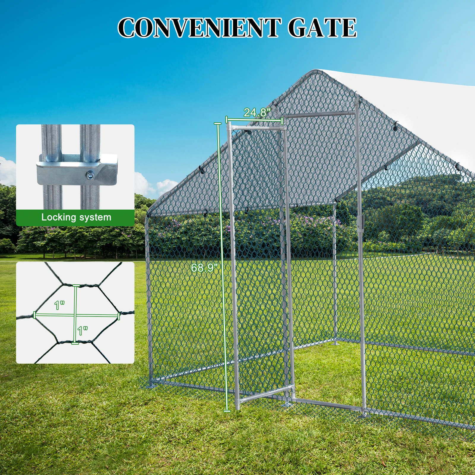 

Chicken Coop 2x3x2m For Backyard Farming, Chicken Housing, Rabbit Enclosure, Durable PE Roof, Metal Frame, Space Saving Desig