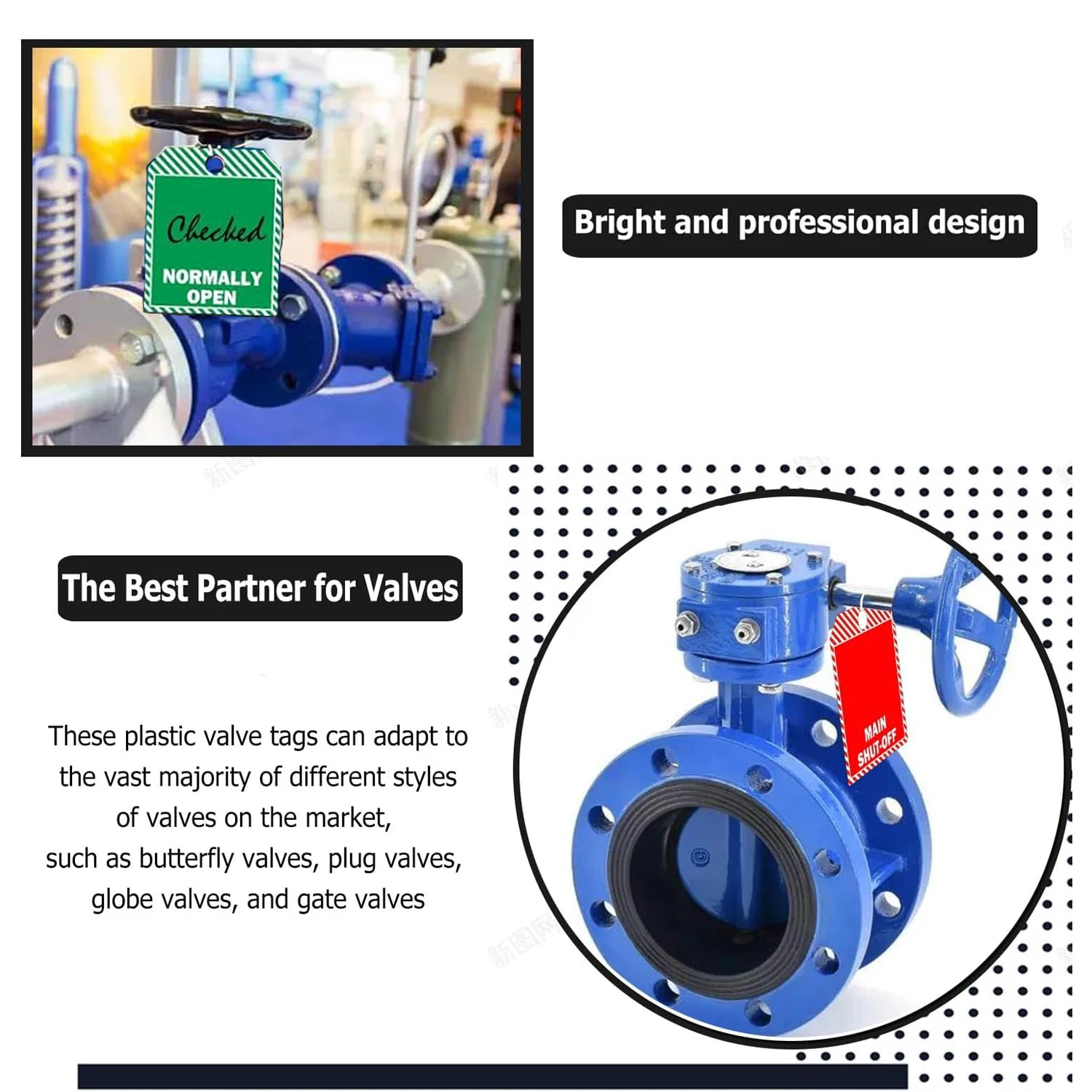 Main Shut-Off Sign Normally Open Valve Tag 3 *3.5 Plastic Valve Identification Tag Stamped Plumbing Double Sided Inspection Labe