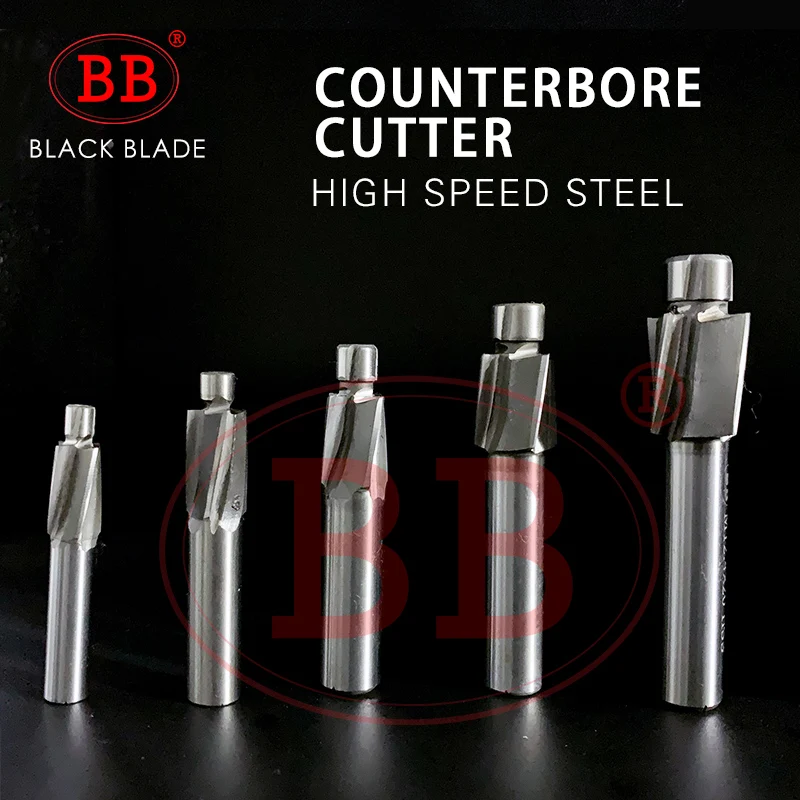 BB Piloted Counterbore Milling CUTTER HSS FLAT Bolt Hole CAP สกรู Countersink เครื่องมือ 4 ขลุ่ย PILOT M3 M20 Spot Router สล็อตเจาะ