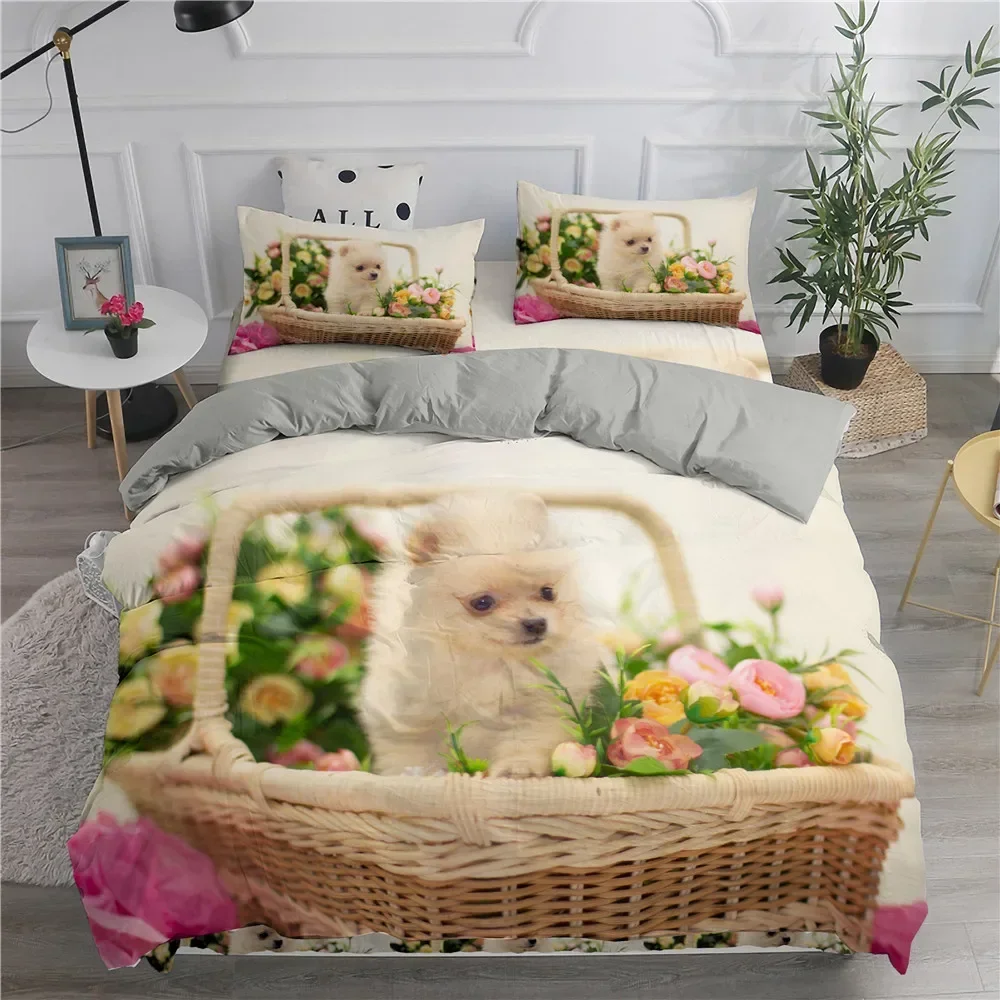 

Pomeranian Dog Puppy Comfortable Duvet Quilt Cover Pillowcase Bedding Set Children Bedroom Decoration Home Textile
