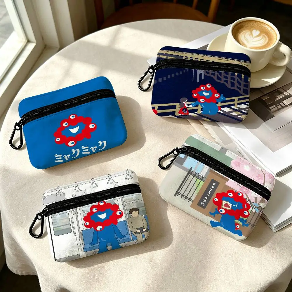 Mascot Character MYAKU MYAKU  Portable Oxford Fabric Mini Wallet Carabiner Design Small Coin Bag For Cards Keys Earphones