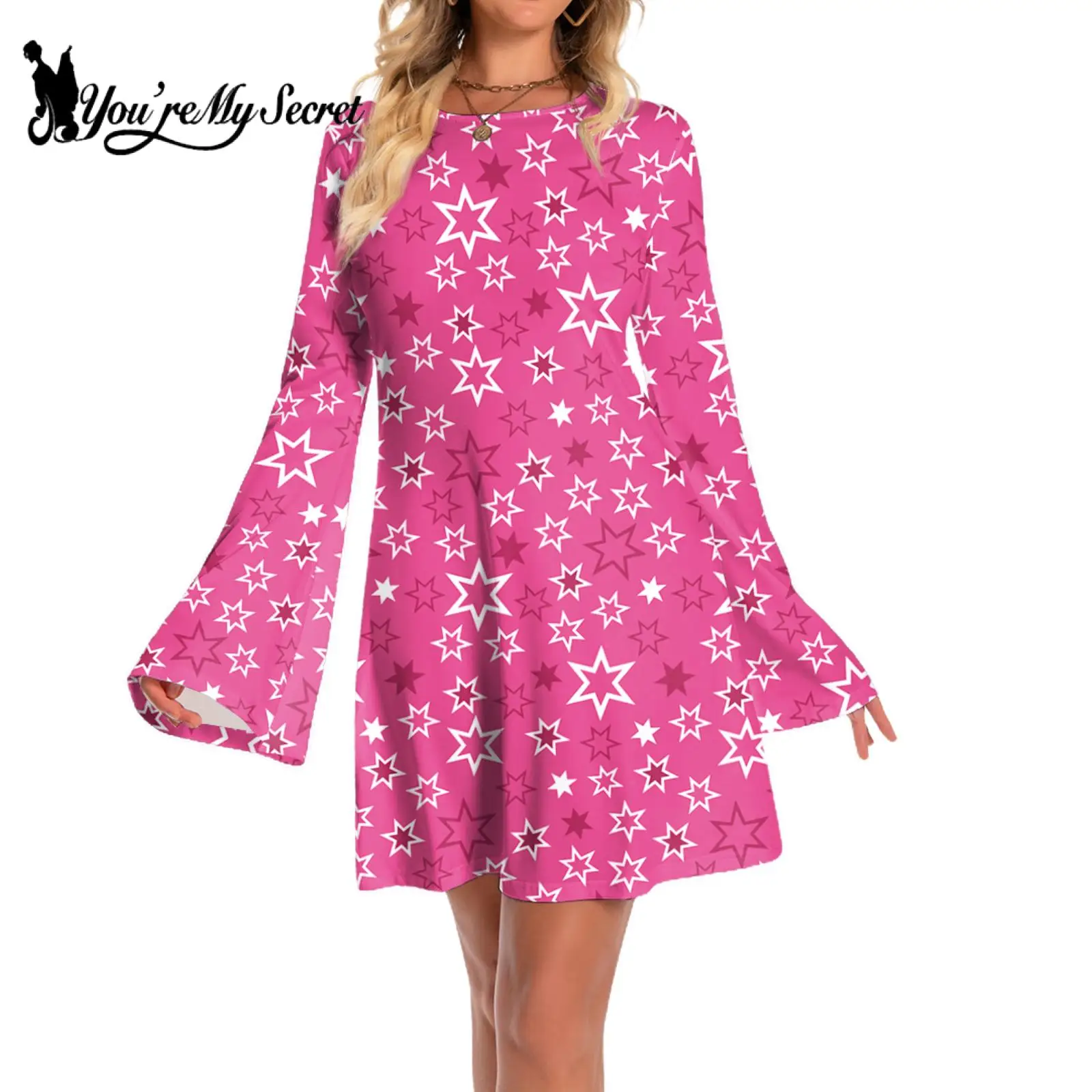 

[You're My Secret] Women Vintage 60s 70s Go Go Retro Hippie Costume Boho Floral Flared Sleeves Disco Dance Party Fancy Dress