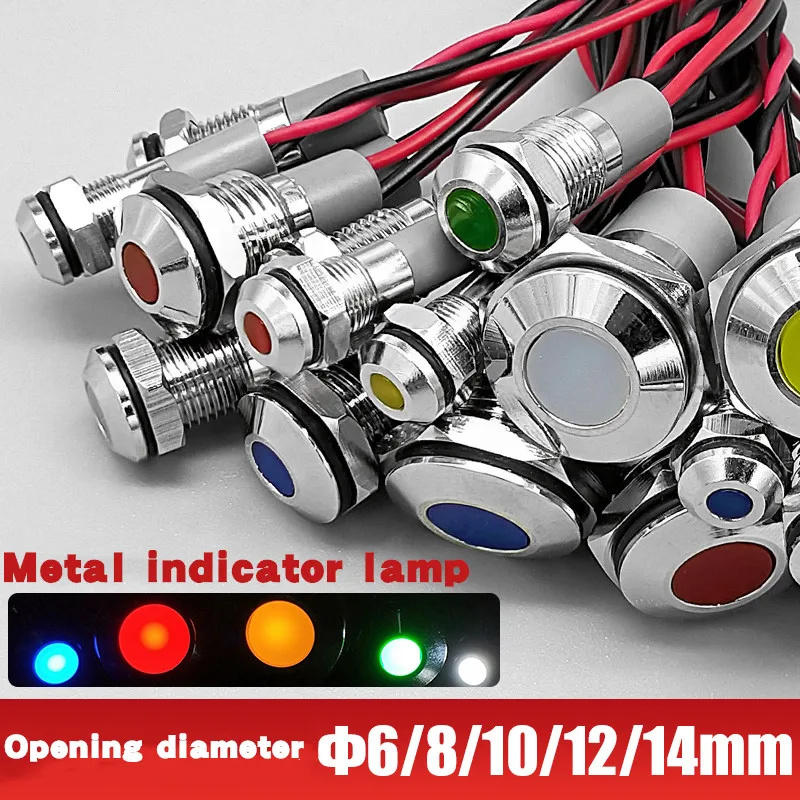 6mm 8mm 10mm 12mm 14mm 16mm Waterproof IP67 Metal LED Warning Indicator Light Signal Lamp Pilot Wire 3V 5V 12V 24V 220V