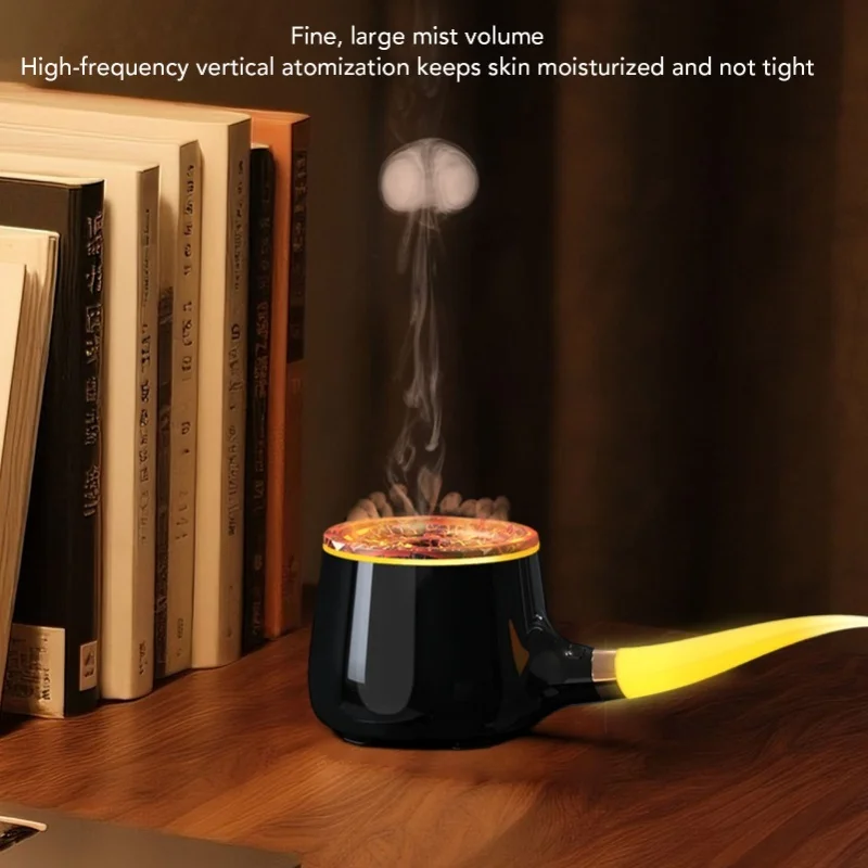 Pipe Aromatherapy Diffuser Humidifier Simulated Fire Essential Oil Diffuser with Smoke Rings Colorful LED Lights